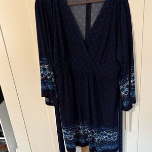 Women’s Navy Blue Patterned Quarter Sleeve Dress